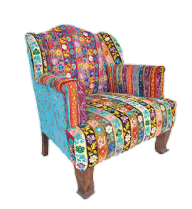 a colourful armchair 